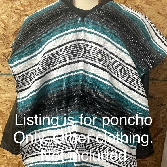 Mexican Falsa Blanket Teal PONCHO Vest Deadhead / Hippie / Easy Rider / Beach - Picture 4 of 4